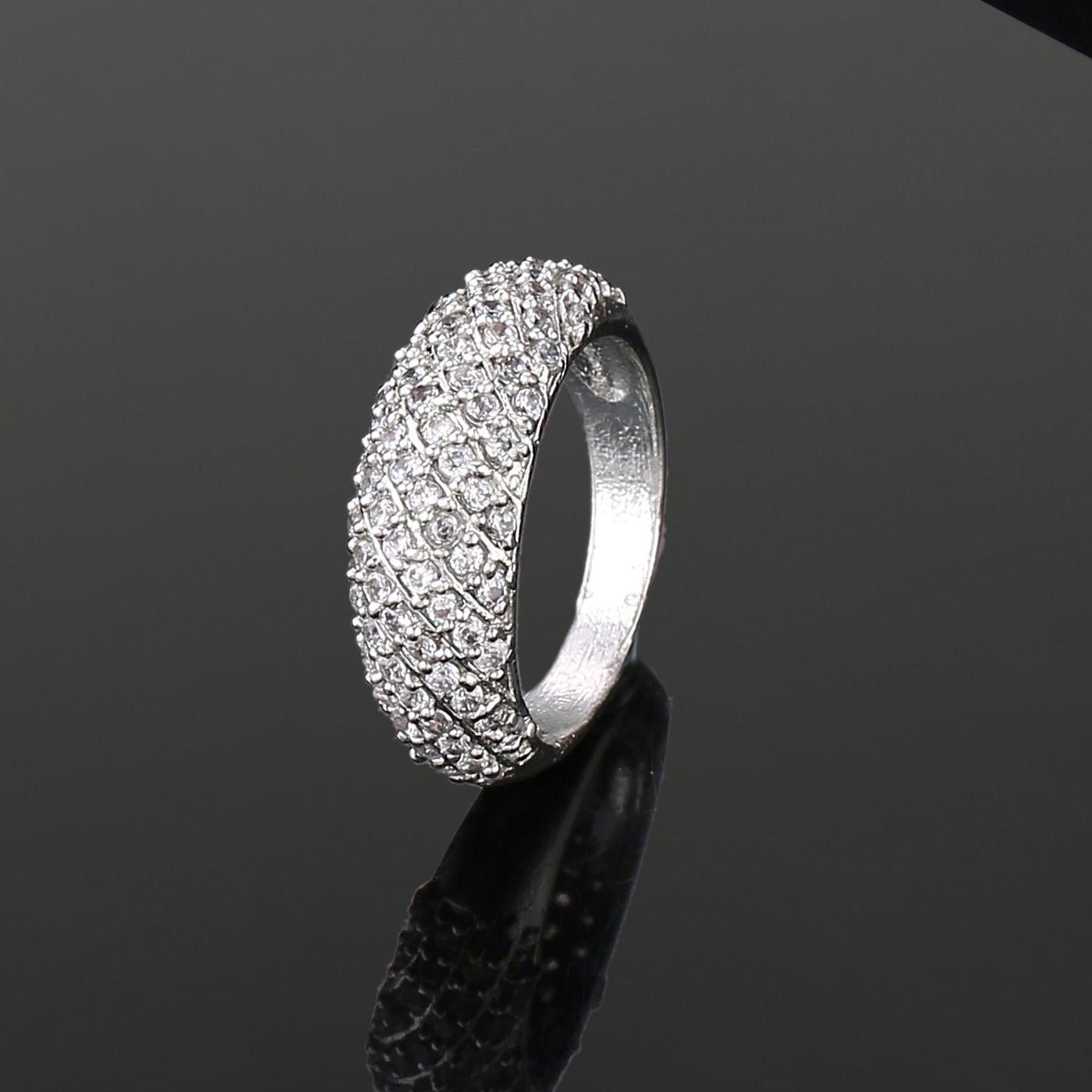 Estele Rhodium Plated CZ Sparkling Finger Ring for Women