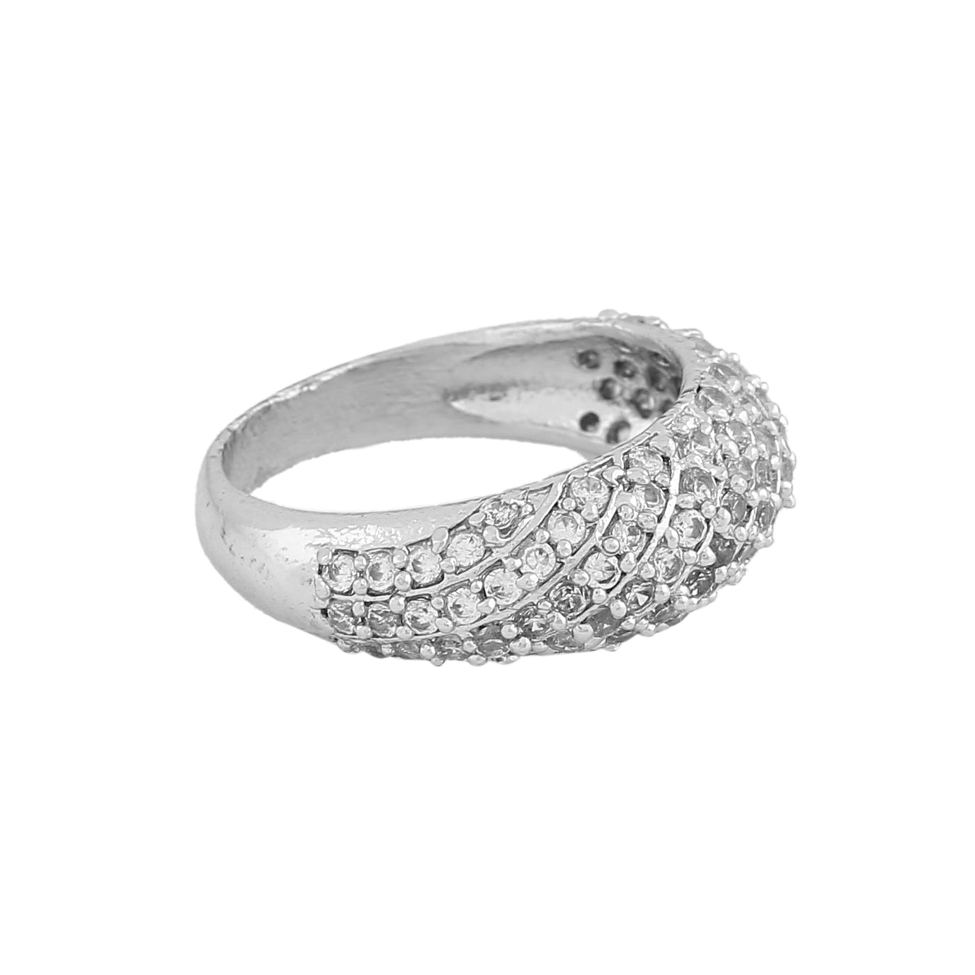 Estele Rhodium Plated CZ Sparkling Finger Ring for Women