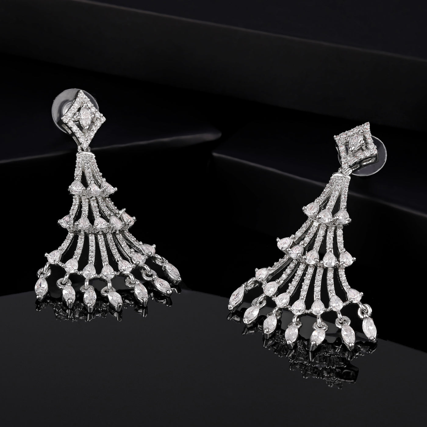 Estele Rhodium Plated CZ Dazzling Earrings for Women