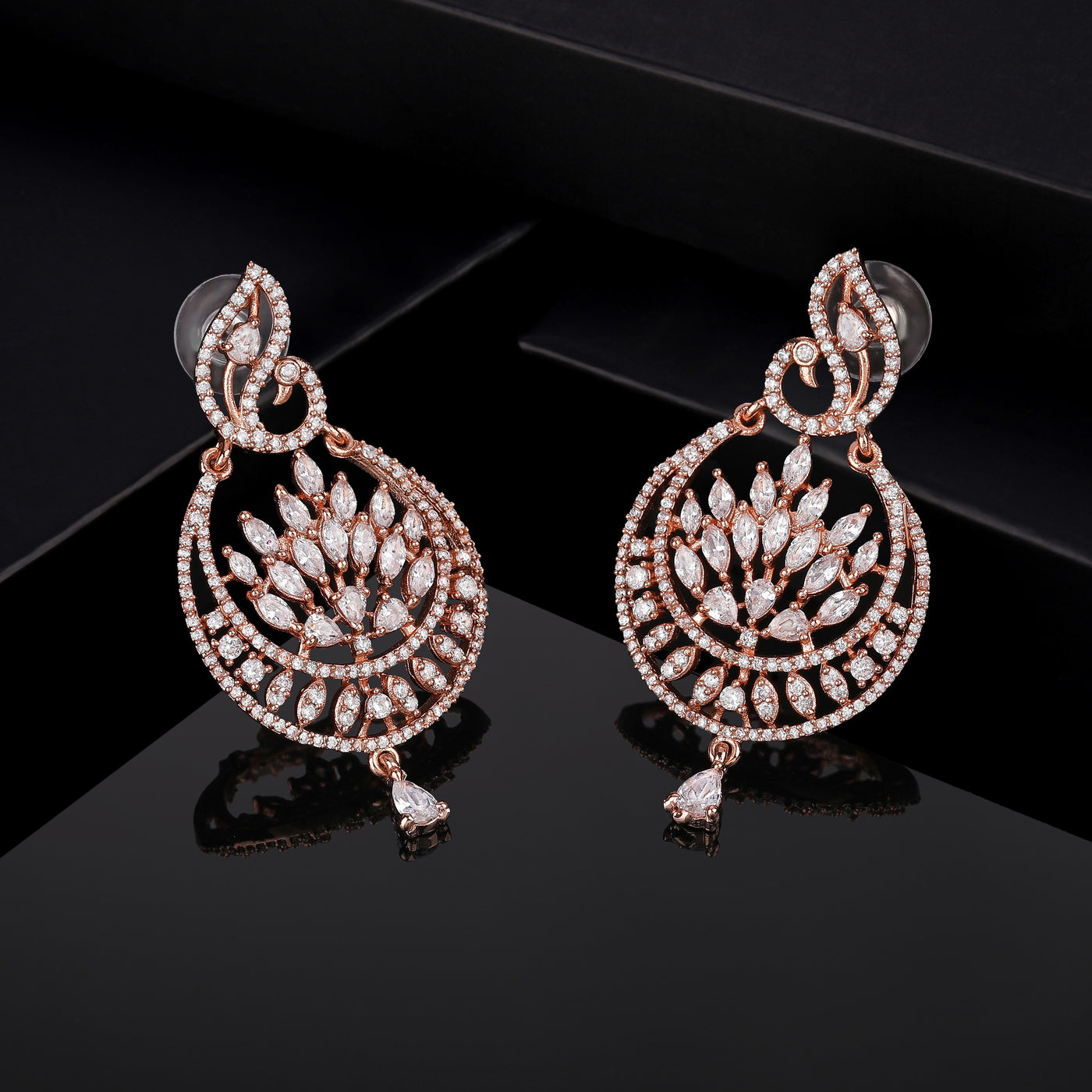 Estele Rose Gold Plated CZ Gorgeous Peacock Designer Earrings for Women