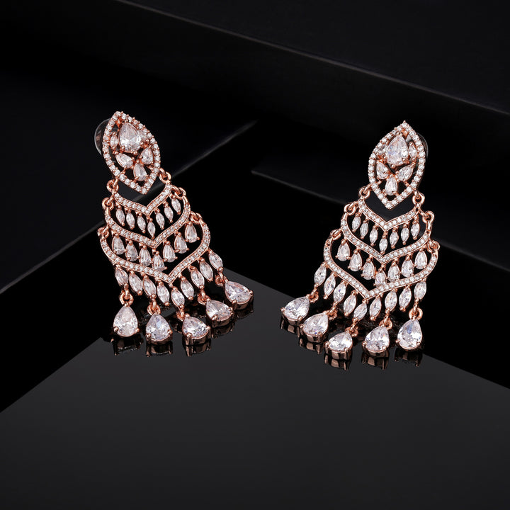 Estele Rose Gold Plating CZ Dazzling Designer Earrings for Women