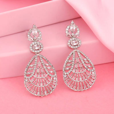 Estele Rhodium Plated CZ Dazzling Designer Earrings for Women