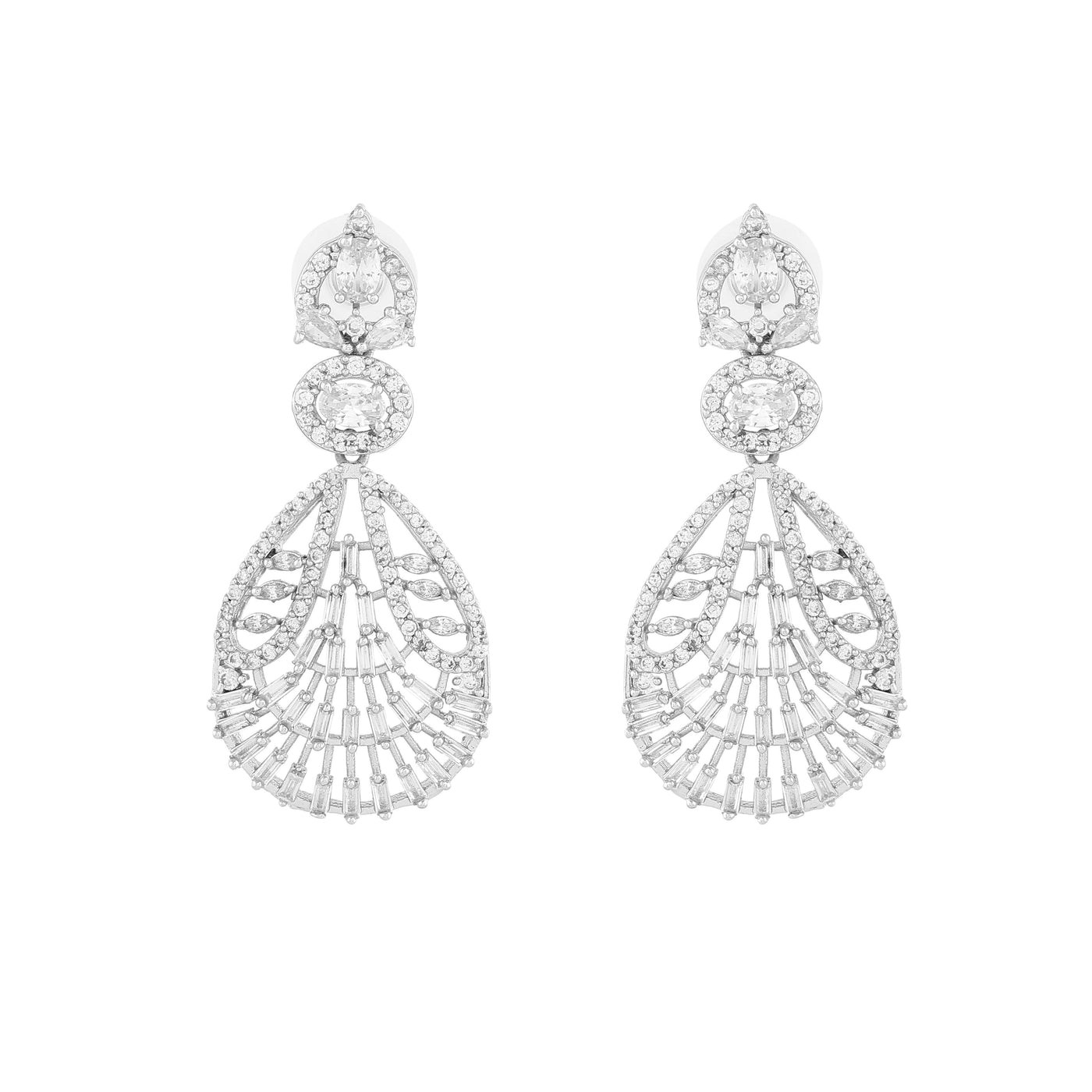 Estele Rhodium Plated CZ Dazzling Designer Earrings for Women