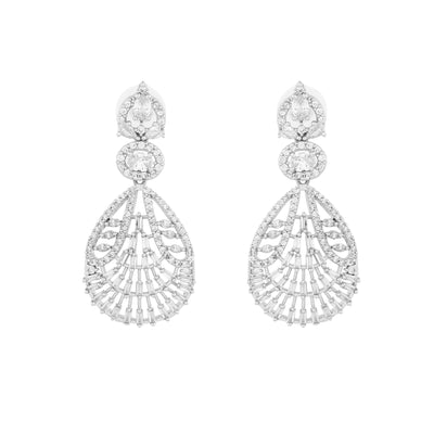 Estele Rhodium Plated CZ Dazzling Designer Earrings for Women