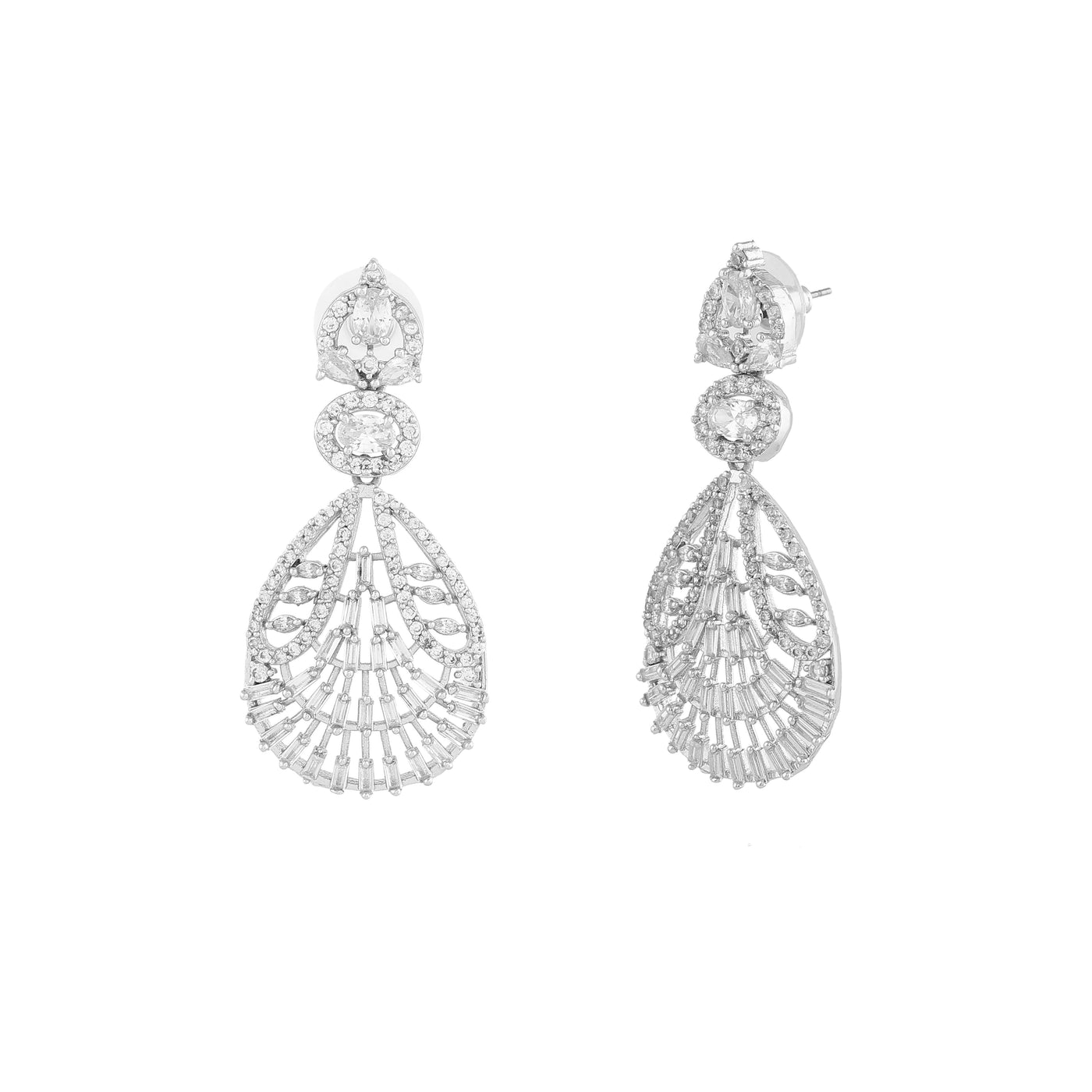 Estele Rhodium Plated CZ Dazzling Designer Earrings for Women