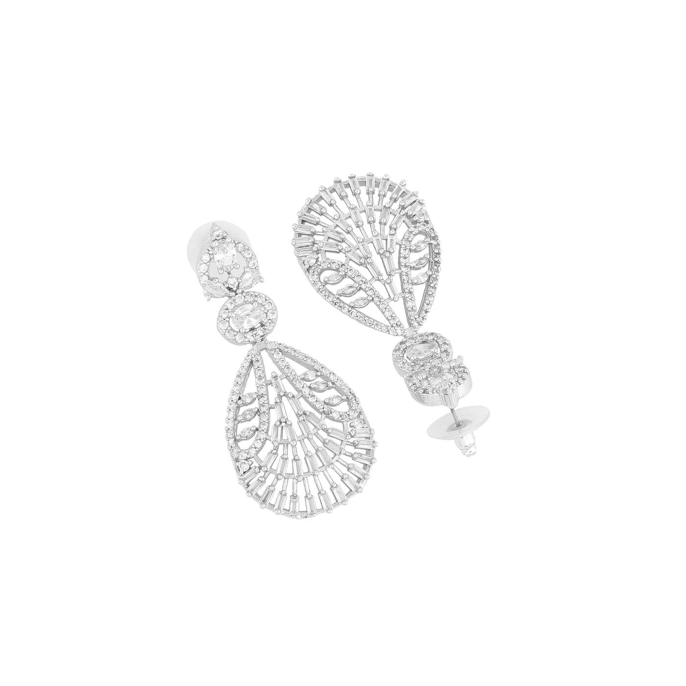 Estele Rhodium Plated CZ Dazzling Designer Earrings for Women