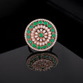 Estele Rose Gold Plated CZ Gorgeous Flower Shaped Emerald/ Green Finger Ring for Women(Adjustable)