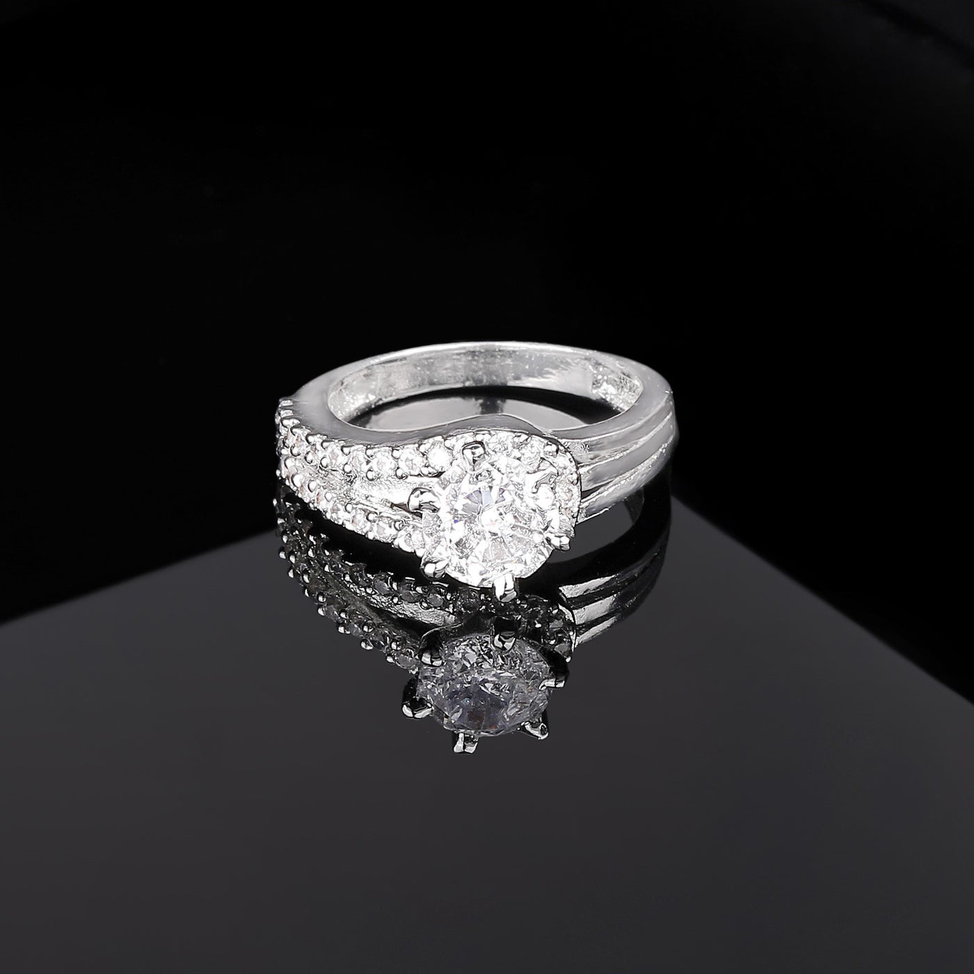 Estele Rhodium Plated CZ Classic Solitaire Finger Ring for Women