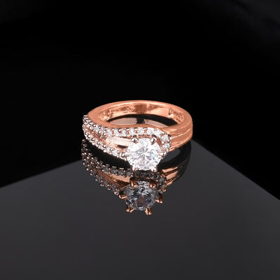 Estele Rose Gold Plated CZ Beautiful Solitaire Finger Ring for Women