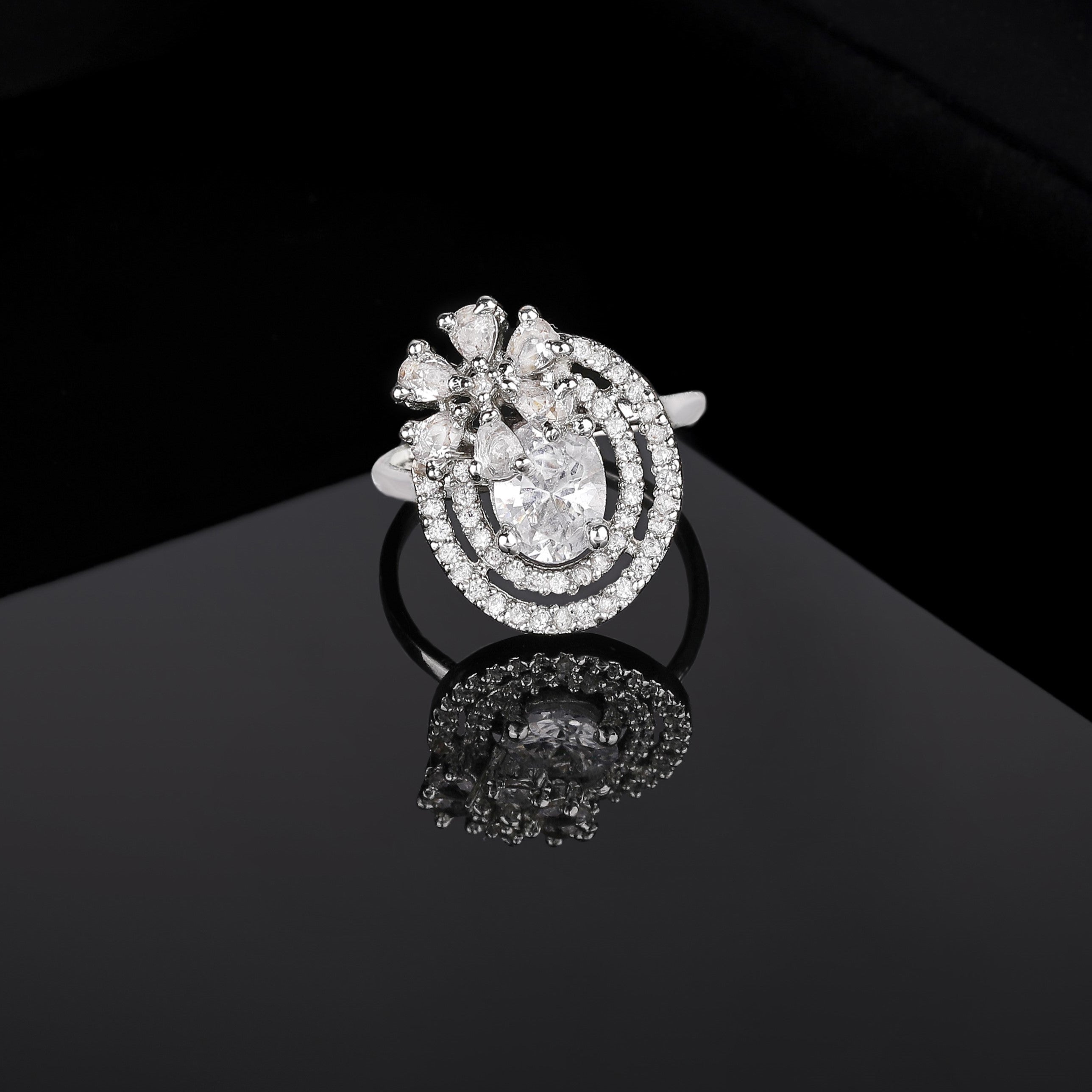 Buy Estele Rhodium Plated CZ Adjustable Magnificent Finger Ring for ...