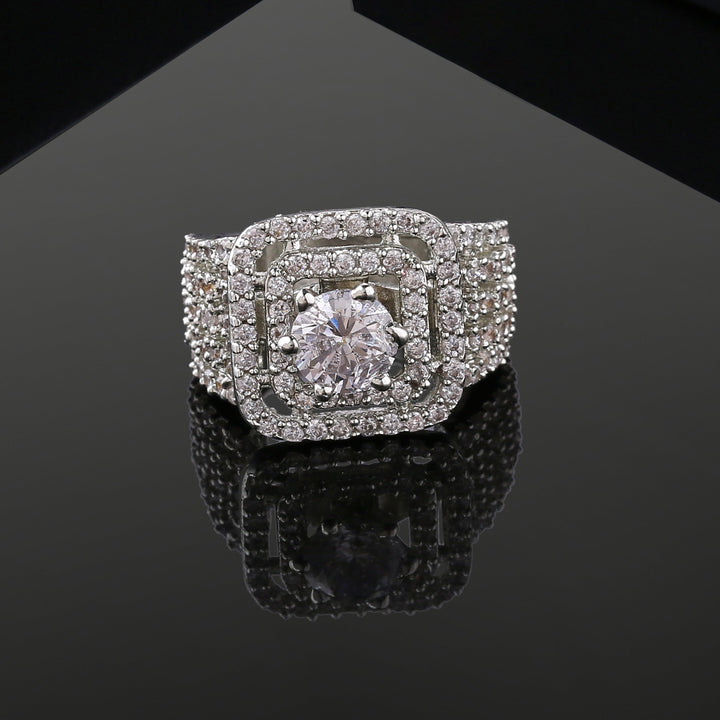 Estele Rhodium Plated CZ Astonishing Finger Ring for Women