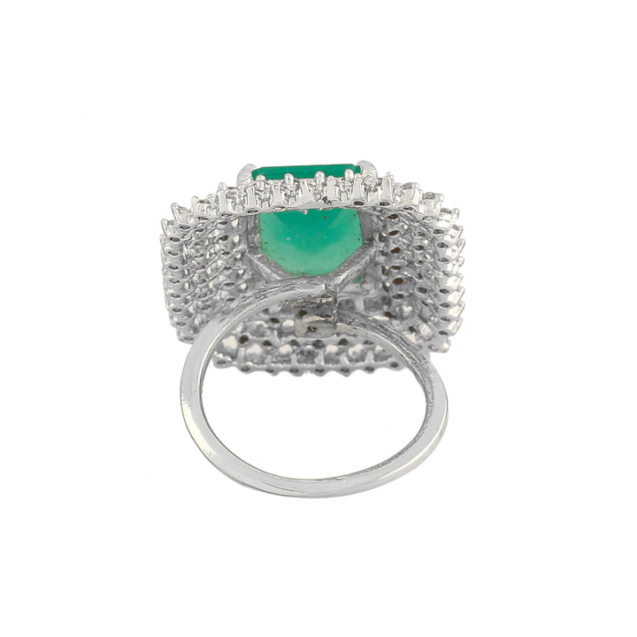 Estele Rhodium Plated Adjustable CZ Sparkling Finger Ring with Mint Green Stone for Women
