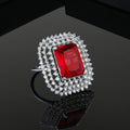 Estele Rhodium Plated CZ Sparkling Finger Ring with Red Stone for Women(Adjustable)