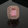 Estele Rose Gold Plated CZ Sparkling Finger Ring with Mint Pink Stone for Women(Adjustable)