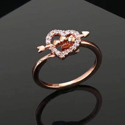 Estele Rose Gold Plated Heart-Shaped Ruby stone Finger Ring for Women