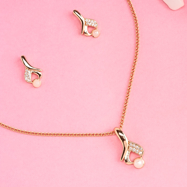 Buy Rose Gold White Ad stone Pendant Set For Girls And Women