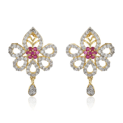 Two Plated Pink & White Ad Stone Earrings