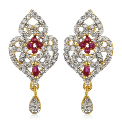 Diamante Earrings With Ruby Stones Combo Set