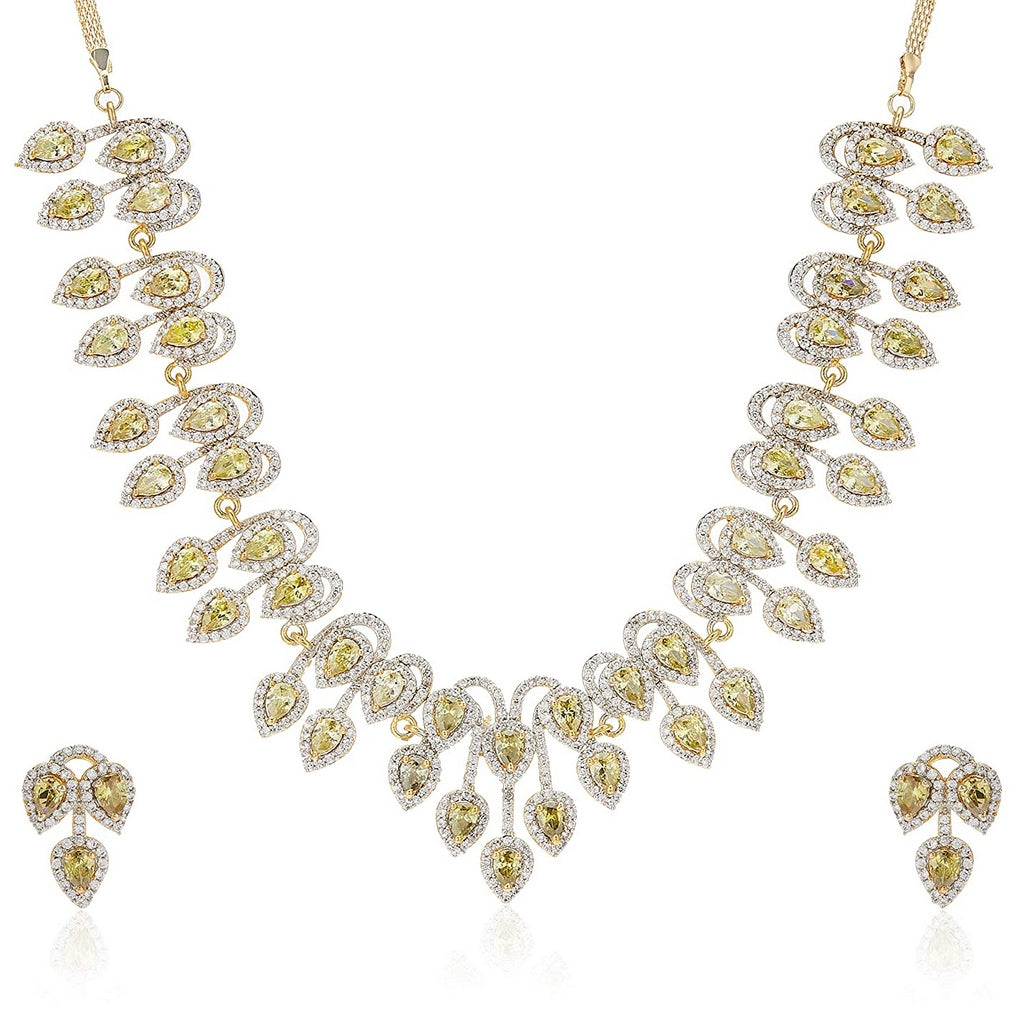 Estele 24 Kt Gold plated with Topaz colour stones and American Diamonds Necklace Set for Women