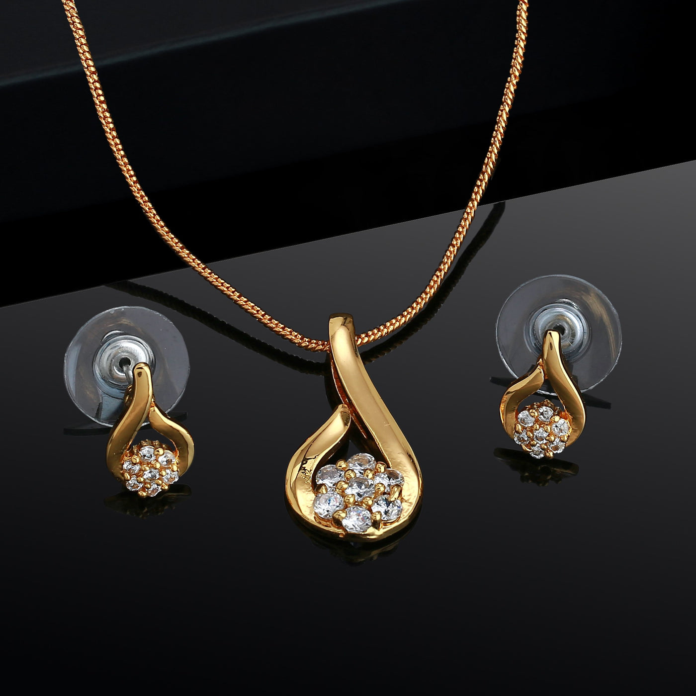 Estele 24 Kt Gold Plated Jasmine Flower Diamante Necklace Set for Women