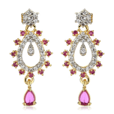 Pink And White AD Stone Drop Earrings