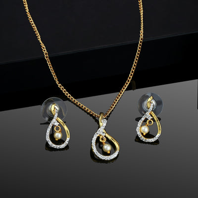 Estele Gold Plated American Diamond Oval Loop Chain Pendant Set for Women / Girls