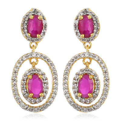 Drop Earring With White And Pink AD Stones