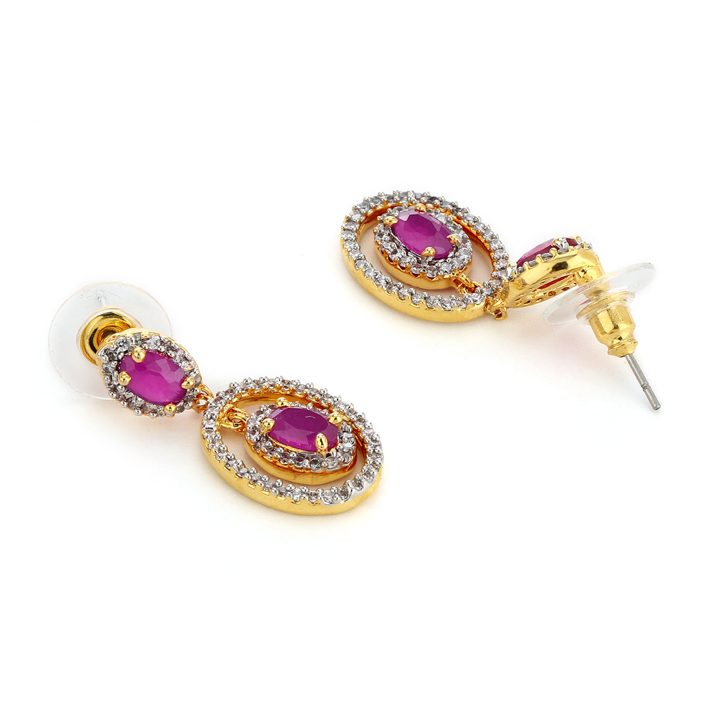 Drop Earring With White And Pink AD Stones