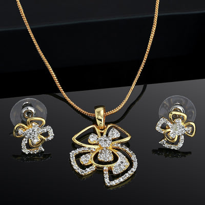 Estele Gold Plated American Diamond Flower Necklace Set for Women