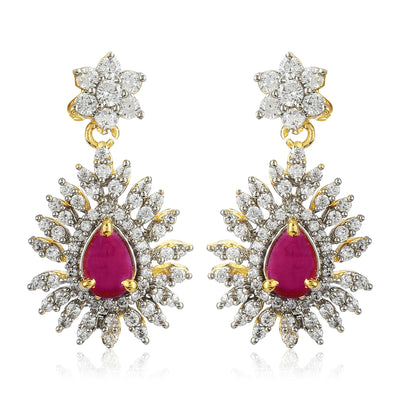 Diamond Earrings With Ruby Stones Set