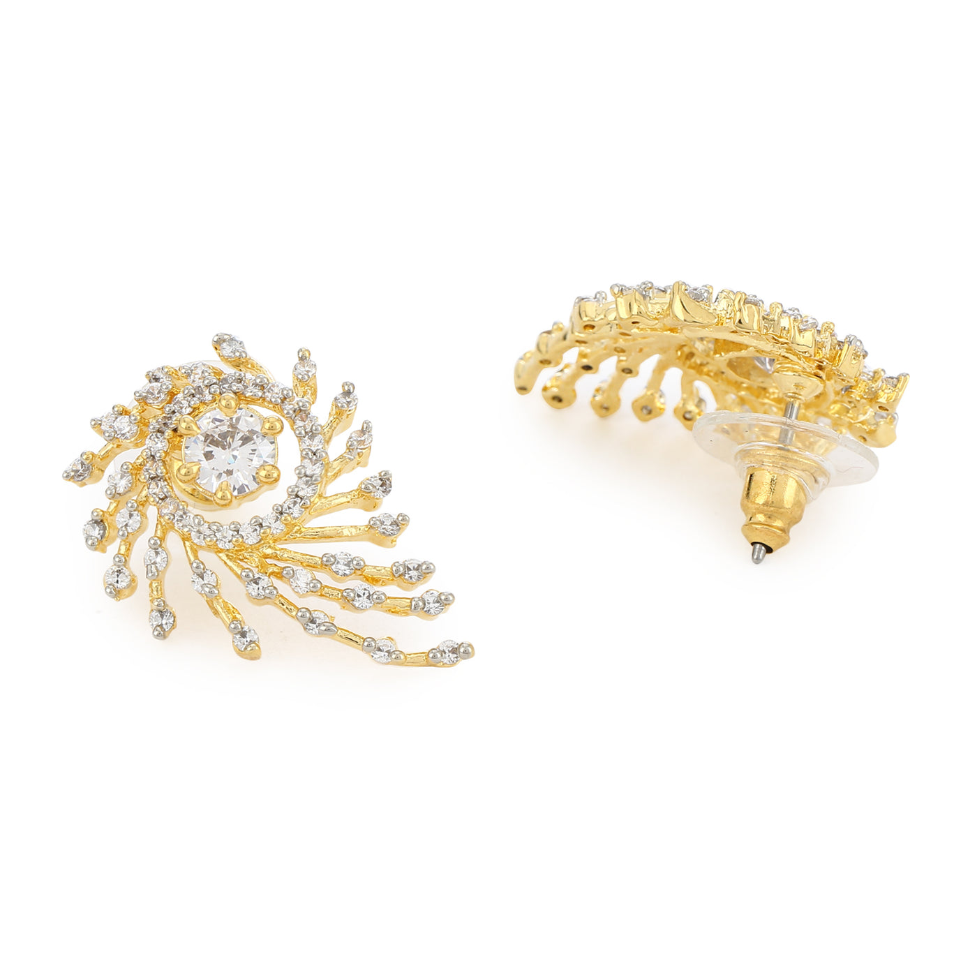 Gold Tone Plated White Ad Stone Stud Earrings