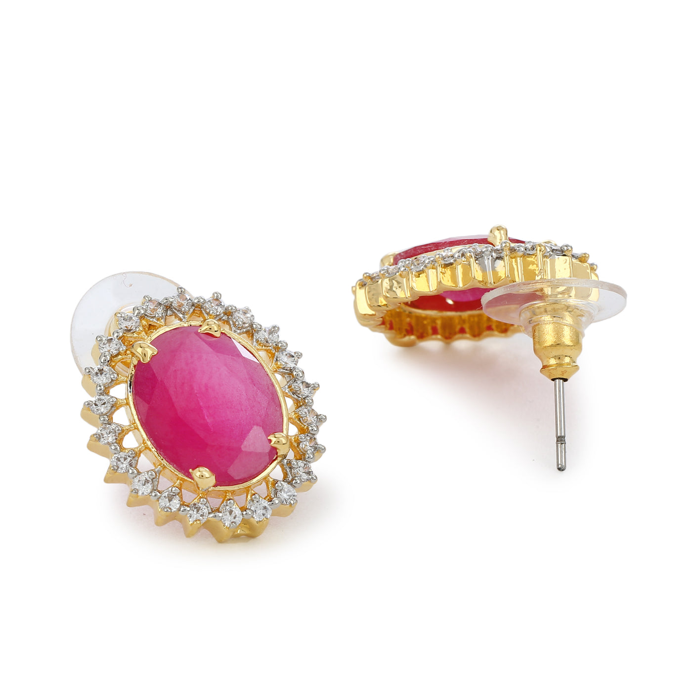 Round Pink Ad Stone Stud Earring