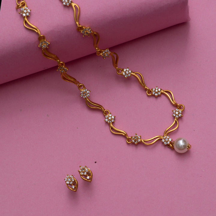 Modern Gold plated American Diamond Star wave Necklace
