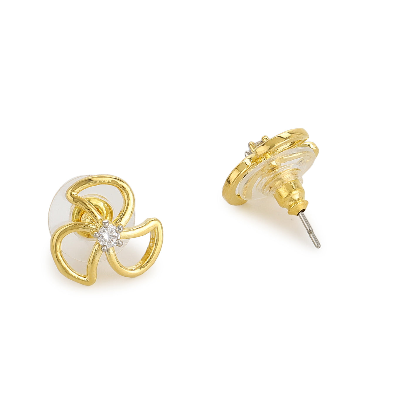 Gold Tone Plated Ad White Stone Small Stud Earrings