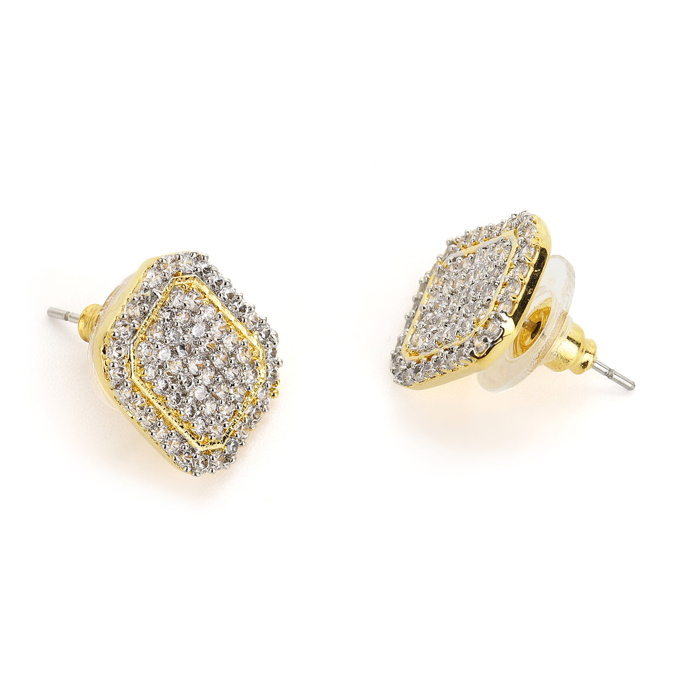 Gold Plated Ad Stone Square Shaped Stud Earrings