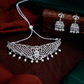 Estele Rhodium Plated CZ Divine Laxmi Ji Designer Bridal Necklace Set with Colored Stones & Pearls for Women