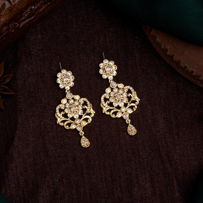 Estele Gold Plated CZ Flower Designer Earrings for Women