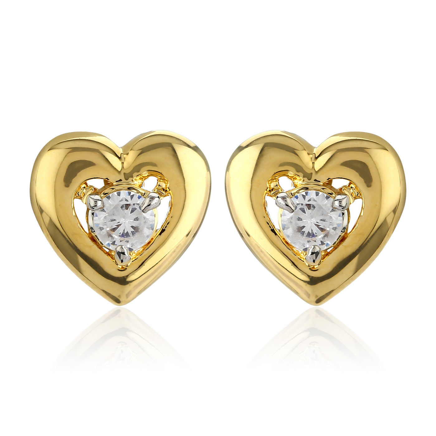 Heart Shaped Stud Earrings With Ad Stone