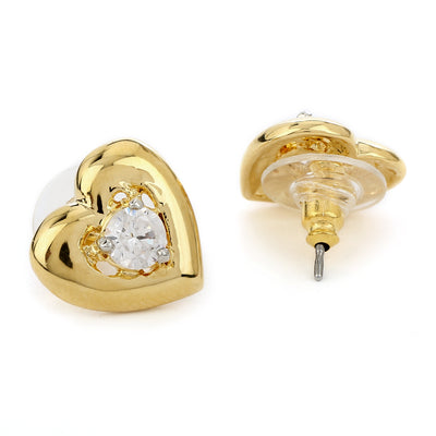 Heart Shaped Stud Earrings With Ad Stone