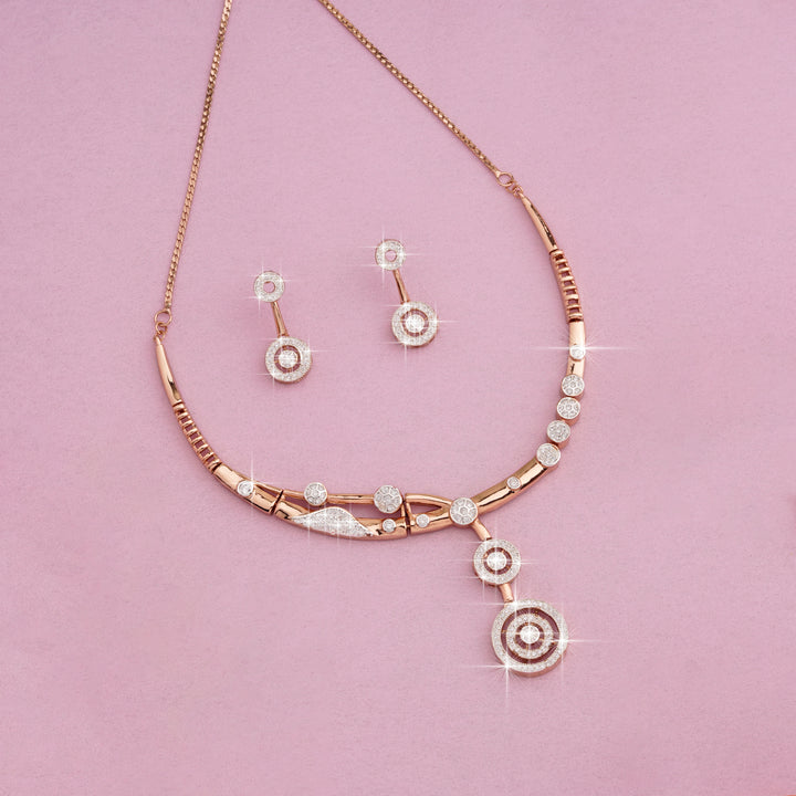 Estele Rose Gold Plated CZ Geometric Designer Necklace Set for Women