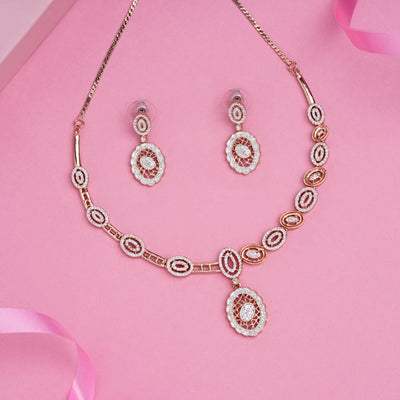 Estele Rose Gold Plated CZ Attractive Elliptical Designer Necklace Set for Women