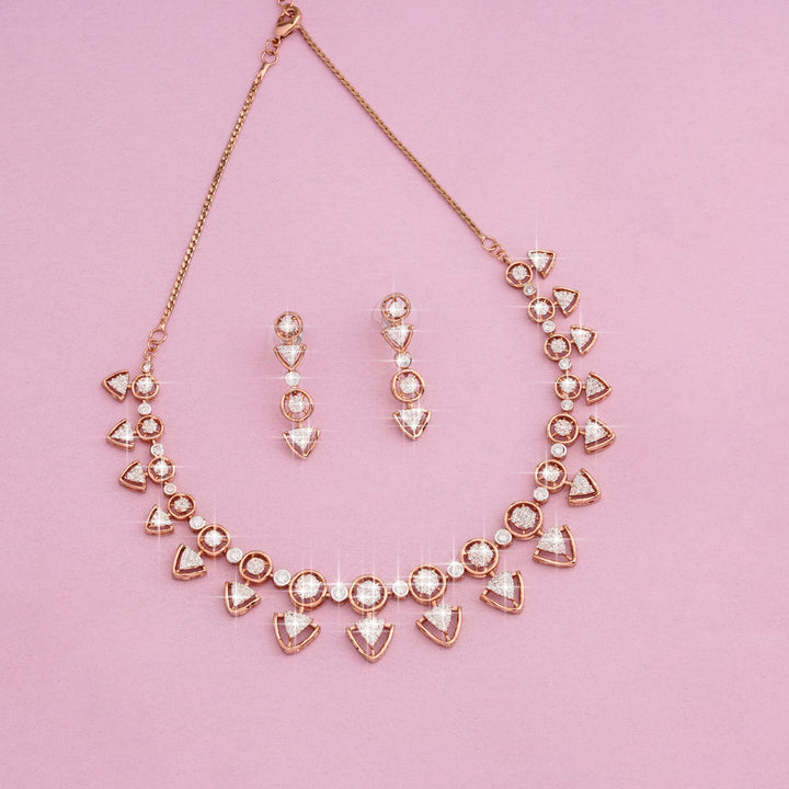 Estele Rose Gold Plated CZ Gorgeous Necklace Set for Women