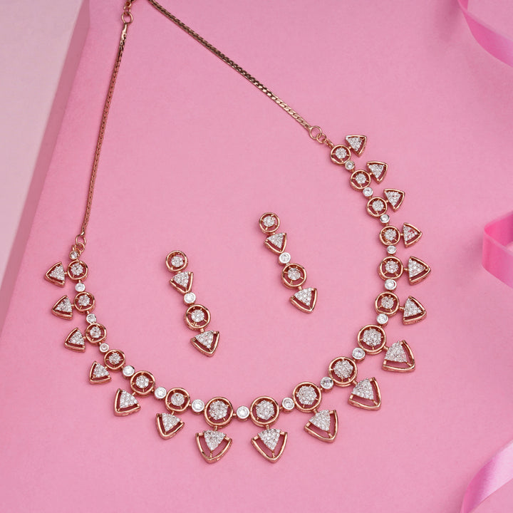 Estele Rose Gold Plated CZ Gorgeous Necklace Set for Women