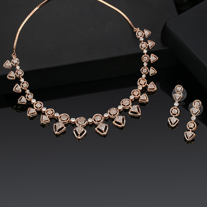 Estele Rose Gold Plated CZ Gorgeous Necklace Set for Women