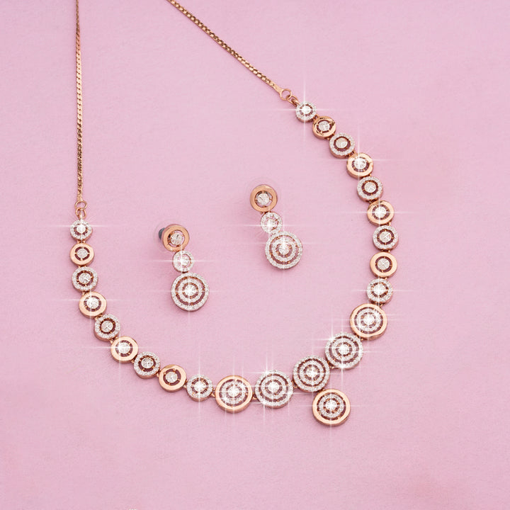 Estele Rose Gold Plated CZ Classic Necklace Set for Women