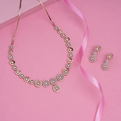 Estele Rose Gold Plated CZ Classic Necklace Set for Women