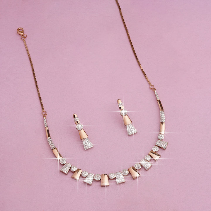 Estele Rose Gold Plated CZ Stunning two tone Necklace Set for Women