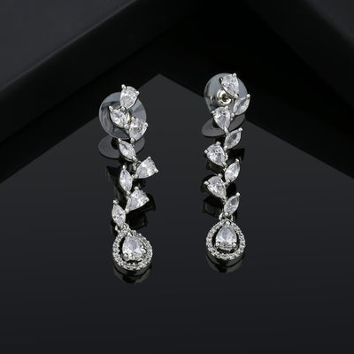 Estele Rhodium Plated CZ Pear and Marquise Earrings for Women