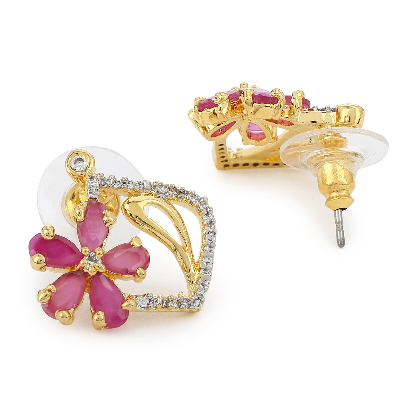 Flower Shaped With Pink & White Ad Stone Earrings