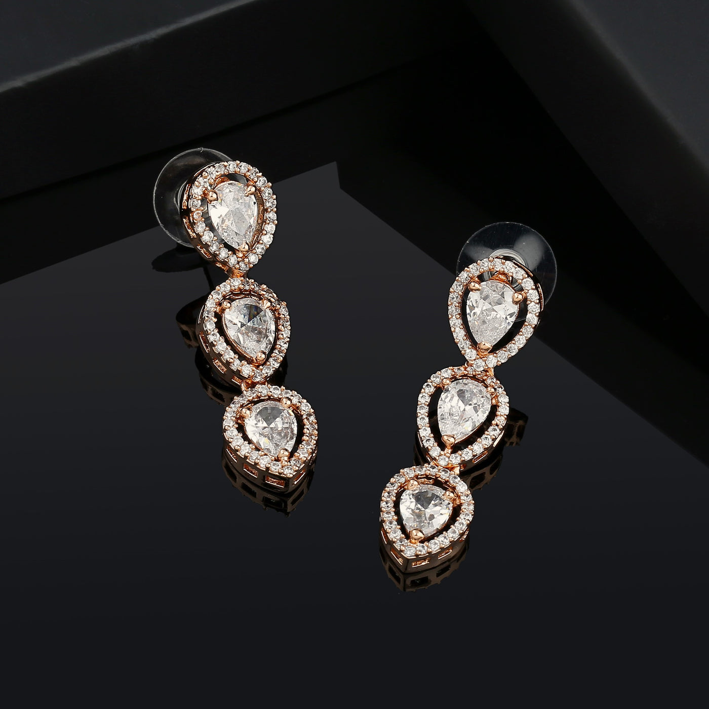 Estele Rose Gold Plated CZ Precious Pears Earrings for Women